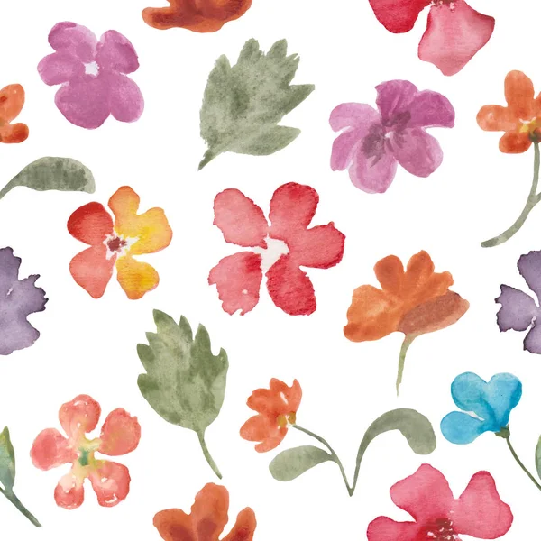 水彩斑斓的无缝图案与抽象明亮的花朵 在白色背景上孤立的手工绘制的花卉插图 用于包装 包装设计或印刷 病媒Eps — 图库矢量图片