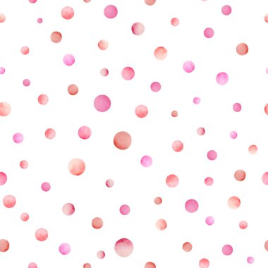 Soyut suluboya kusursuz desen. Pembe polka daireli el çizimi çizimi. Çocuk duvar kağıdı, kumaş tasarımı ya da baskısı için. Vektör EPS.