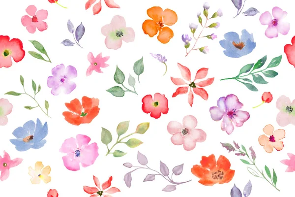 水彩斑斓的无缝图案与抽象明亮的花朵 在白色背景上孤立的手工绘制的花卉插图 用于包装 包装设计或印刷 病媒Eps — 图库矢量图片