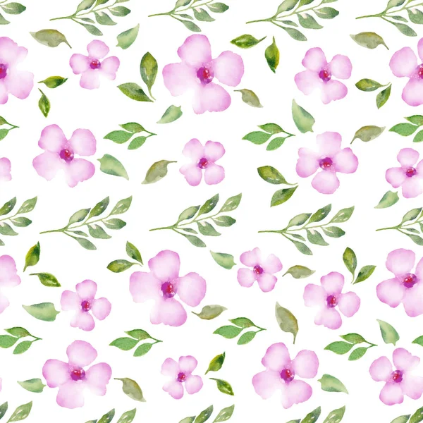 Padrão Sem Costura Aquarela Com Flores Rosa Abstratas Folhas Ramos — Fotografia de Stock