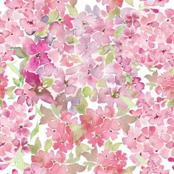 水彩斑斓的无缝图案与抽象的粉红色 紫色的花 在白色背景上孤立的手工绘制的花卉插图 包装设计或印刷用 — 图库照片