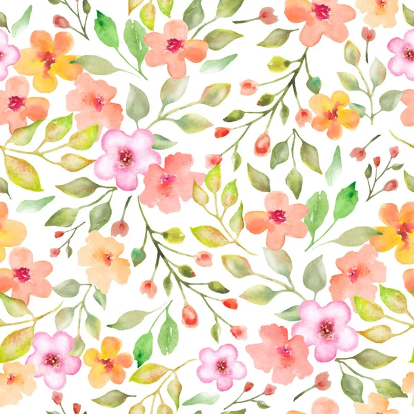 Υδατογραφία Αδιάλειπτη Μοτίβο Αφηρημένα Λουλούδια Φύλλα Κλαδιά Χειροποίητη Floral Απεικόνιση — Διανυσματικό Αρχείο