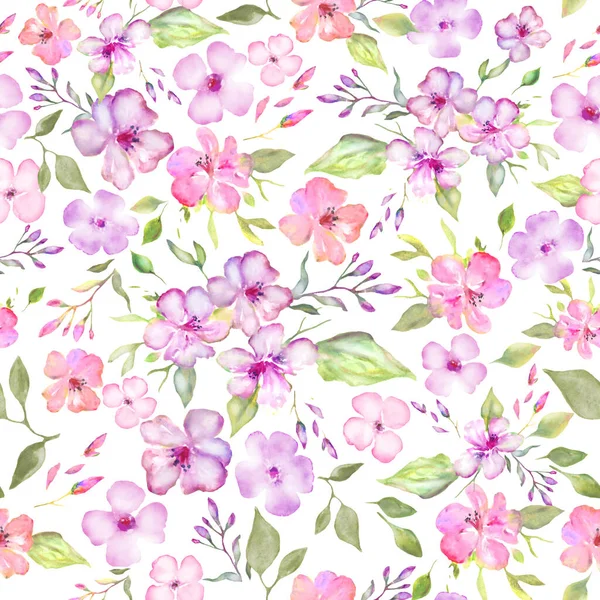 Watercolor Seamless Pattern Abstract Flowers Leaves Branches Hand Drawn Floral — Stock Photo, Image