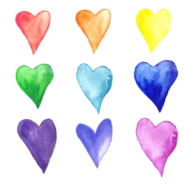 Renkli Suluboya Kalpler Yaratıcı Sanatsal Izole Eşyalar Sevgililer Günü Kartı — Stok Vektör