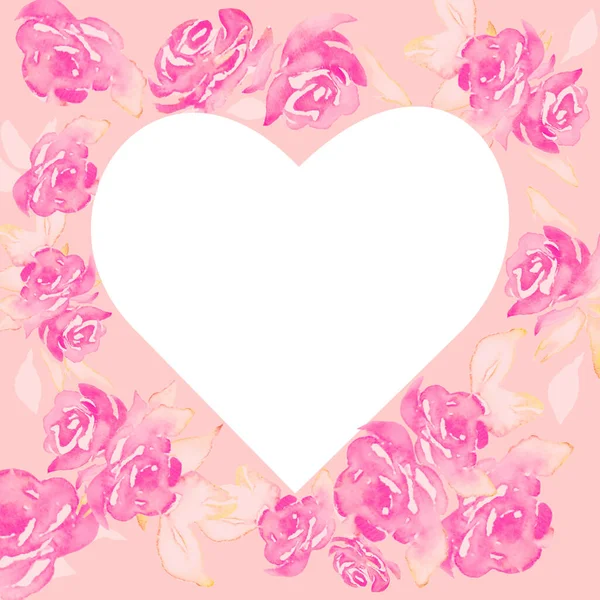 Watercolor roses heart for your design. Hand drawn roses floral illustration. Pink background for greeting cards, invitation, wrapping, packaging for Mother's Day, women's Day. Vector EPS.