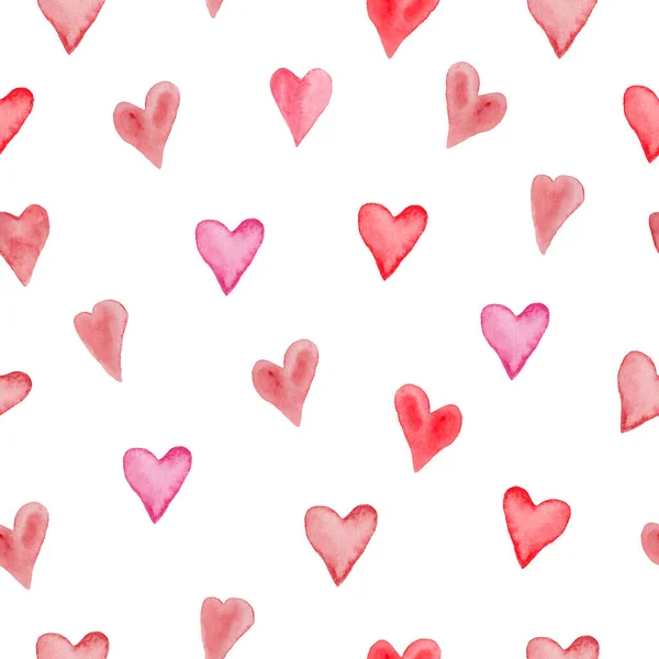 Watercolor Seamless Pattern Abstract Red Hearts Hand Drawn Illustration Isolated — 스톡 사진