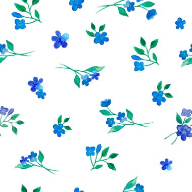 Soyut bahar çiçekleri ve yeşil yapraklı suluboya desenli. Beyaz arka planda izole edilmiş el çizimi çiçek çizimi. Paketleme, ambalaj tasarımı ya da baskı için. Vektör EPS.