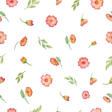 Watercolor floral seamless pattern with abstract primrose. Hand drawn spring illustration isolated on white background. For packaging, wrapping design or print. 