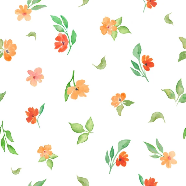 Watercolor Floral Seamless Pattern Abstract Orange Flowers Hand Drawn Spring — Stok Vektör