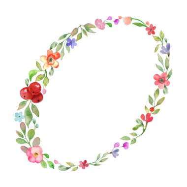 Monogram letter O made of watercolor flowers, leaves, branches, berries. Hand drawing illustration isolated on white background. Vector EPS.