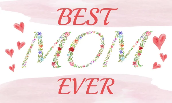 Aquarell Floral Grußkarten Best Mom Ever Zum Muttertag — Stockfoto