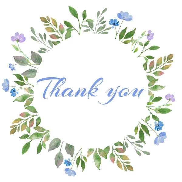 Aquarel Wilde Bloemen Dank Kaart Handtekening Bloemenillustratie Geïsoleerd Witte Achtergrond — Stockvector