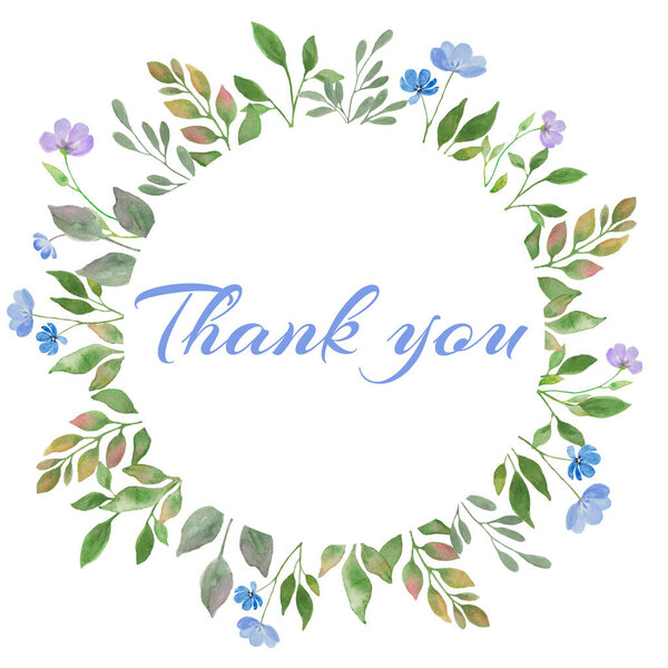 Watercolor wildflowers thank you card. Hand drawing floral illustration isolated on white background. Ve3ctor EPS.
