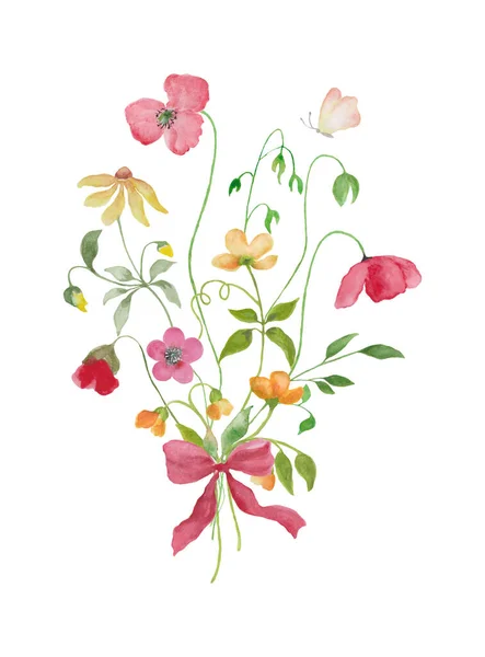 Suluboya Kır Çiçekleri Buketi Kutlama Kartları Davetiyeler Için Çiçek Tasarımı — Stok Vektör