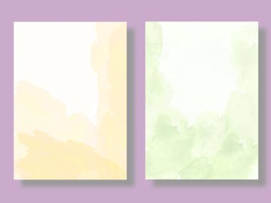 Suluboya şablon arka plan seti. Beyazın üzerine el çizimi illüstrasyon. Vektör EPS.