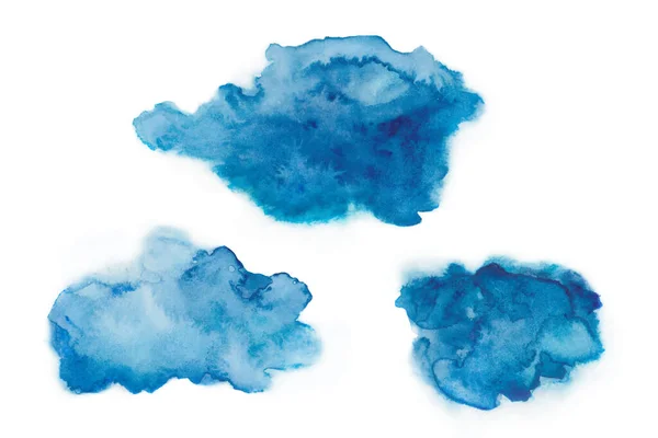 Kék Absztrakt Akvarell Fröccsenés Készlet Kézzel Rajzolt Illusztráció Elszigetelt Fehér — Stock Vector