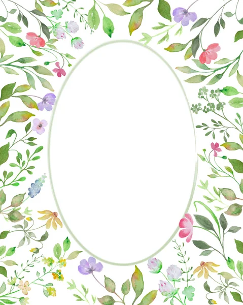 Aquarel Bloemen Template Met Wilde Bloemen Handgetekende Illustratie Geïsoleerd Witte — Stockfoto