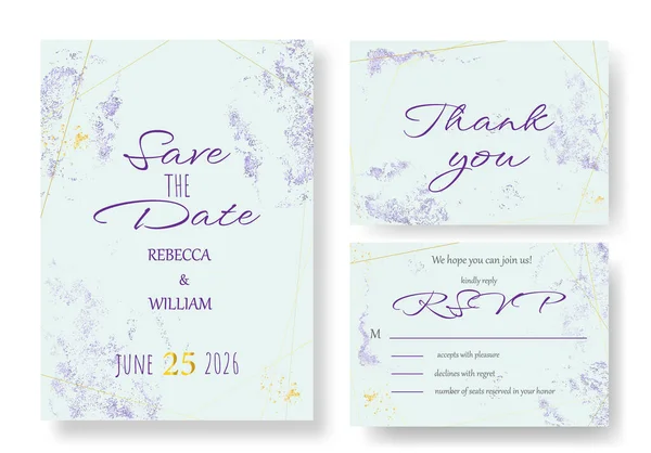 Minimalistische Bruiloft Uitnodiging Set Met Date Rsvp Dank Kaart Gouden — Stockfoto