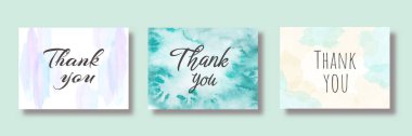  Suluboya teşekkür kartı şablonu. El çizimi çizimi. Vektör EPS.
