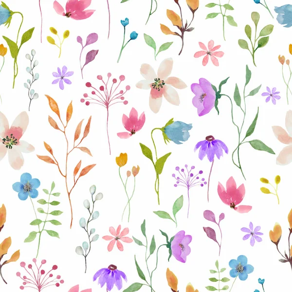 Padrão Sem Costura Floral Aquarela Ilustração Desenhada Mão Isolada Sobre — Fotografia de Stock