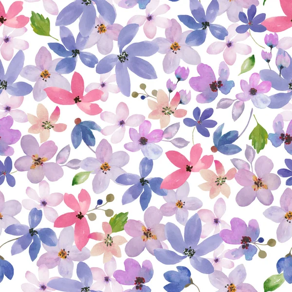 Aquarel Bloemen Naadloos Patroon Handgetekende Illustratie Geïsoleerd Witte Achtergrond — Stockfoto