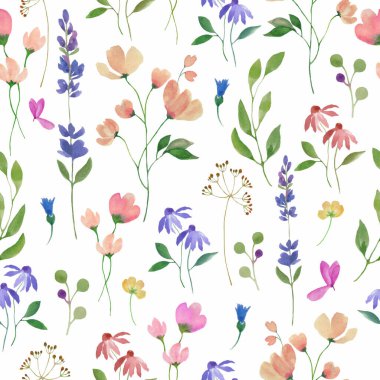  Çiçeksiz suluboya desen. Beyaz arka planda el çizimi illüstrasyon. Vektör EPS.