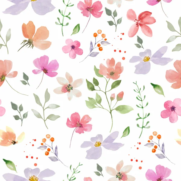 Patrón Sin Costura Floral Acuarela Ilustración Dibujada Mano Aislada Sobre — Foto de Stock