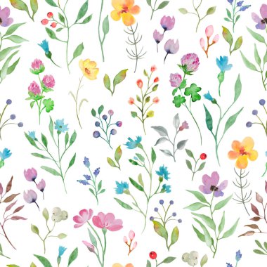 Çiçeksiz suluboya desen. El çizimi resimleme beyaz arkaplanda izole edildi.