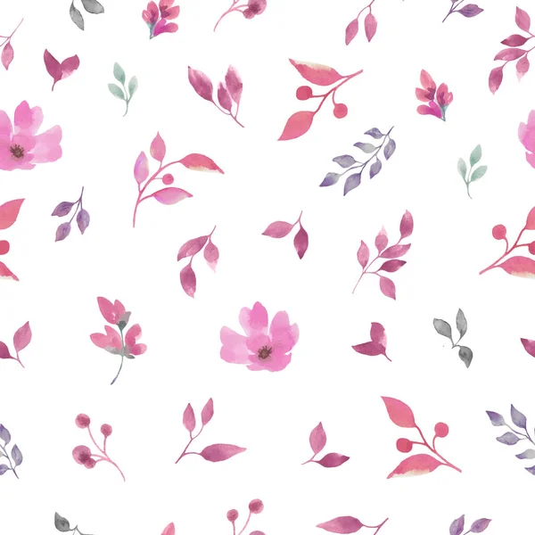 Aquarel Bloemen Naadloos Patroon Handgetekende Illustratie Geïsoleerd Witte Achtergrond — Stockvector