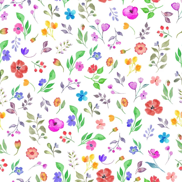 Patrón Sin Costura Floral Acuarela Ilustración Dibujada Mano Aislada Sobre —  Fotos de Stock