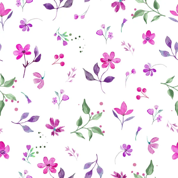 Patrón Sin Costura Floral Acuarela Ilustración Dibujada Mano Aislada Sobre —  Fotos de Stock