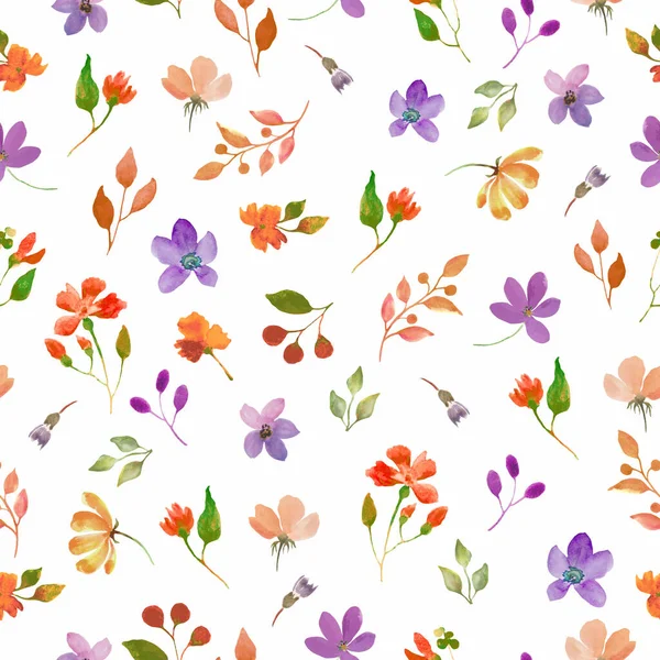 水彩の花のシームレスなパターン 白地に描かれた手描きイラスト — ストック写真