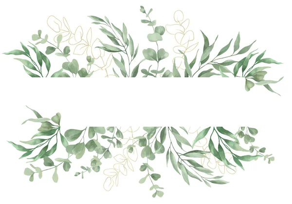 Carta Floreale Acquerello Con Rami Eucalipto Illustrazione Disegnata Mano Isolata — Vettoriale Stock