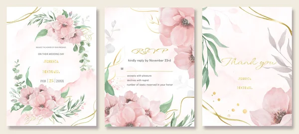 Acquerello Sfondo Floreale Progettazione Layout Modello Matrimonio Invito Card Illustrazione — Foto Stock