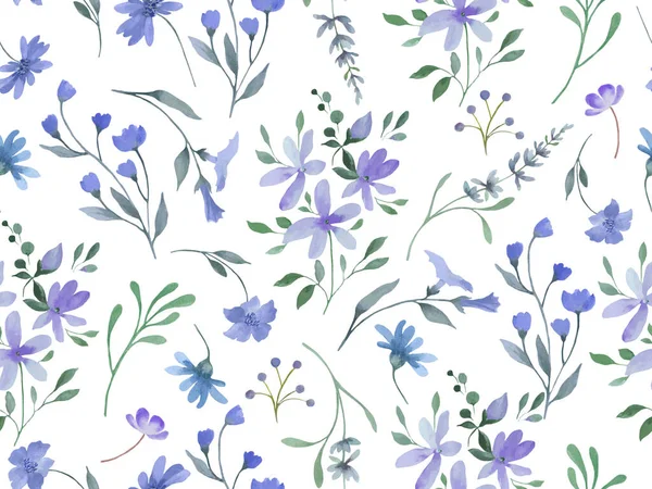 水彩画无缝图案 在白色背景上孤立的手工绘制的花卉插图 病媒Eps — 图库矢量图片#