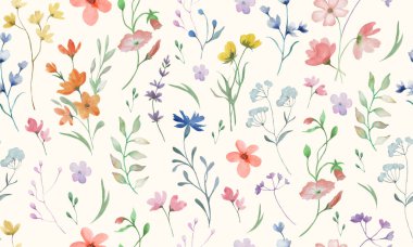 Kusursuz suluboya çiçek deseni. Pastel arka planda el çizimi illüstrasyon. Vektör EPS.