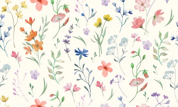 Patrón Floral Acuarela Sin Costuras Ilustración Dibujada Mano Aislada Sobre — Vector de stock