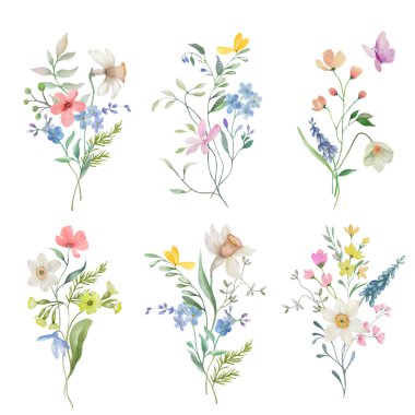 Watercolor floral set. Hand drawn illustration isolated on transparent background. Vector EPS. clipart