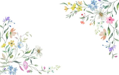 Çiçek desenli suluboya. Beyaz arka planda el çizimi illüstrasyon. Vektör EPS.