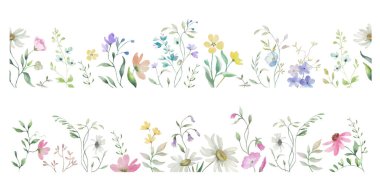 Kusursuz çiçekli sınır seti. El çizimi çizimi. Vektör EPS.