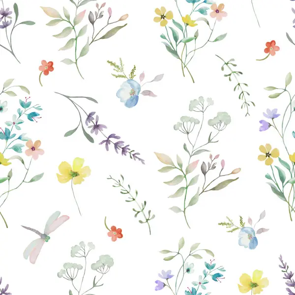 Kusursuz suluboya deseni. Beyaz arka planda izole edilmiş el çizimi çiçek çizimi. Vektör EPS.