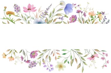  Çiçek desenli suluboya. Beyaz arka planda el çizimi illüstrasyon. Vektör EPS.