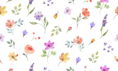 Kusursuz suluboya deseni. Pastel arka planda el çizimi çiçek çizimi var. Vektör EPS.