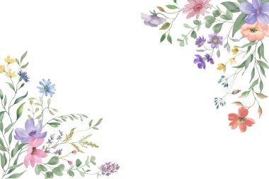 Çiçek desenli suluboya. Beyaz arka planda el çizimi illüstrasyon. Vektör EPS.