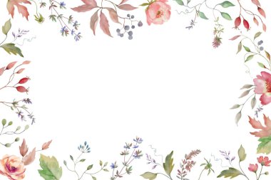 Çiçekli suluboya çerçeve. El çizimi sonbahar çizimi. Vektör EPS.