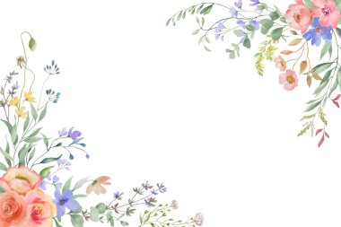 Çiçekli suluboya arka plan. El çizimi çizimi. Vektör EPS.