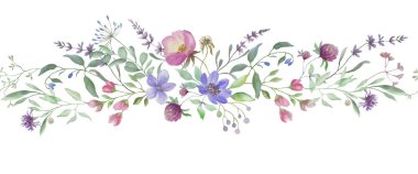 Kusursuz suluboya sınırı. Beyaz arka planda el çizimi illüstrasyon. Vektör EPS.