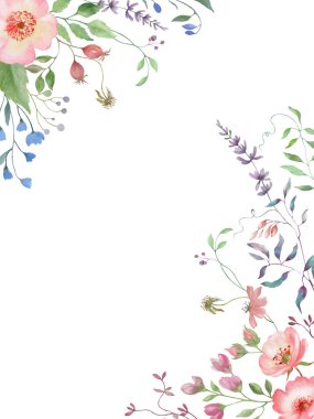 Suluboya çiçek çerçevesi. Hamd çizimi. Vektör EPS.