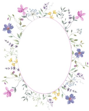 Çiçek desenli suluboya. Beyaz arka planda el çizimi illüstrasyon. Vektör EPS.