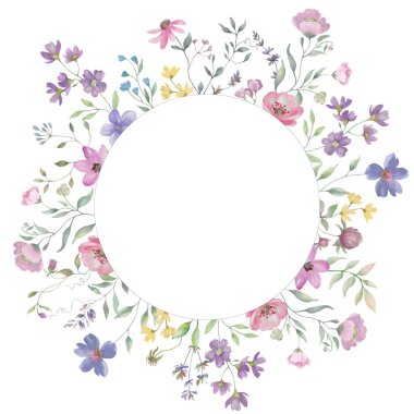 Çiçek desenli suluboya. Beyaz arka planda el çizimi illüstrasyon. Vektör EPS.